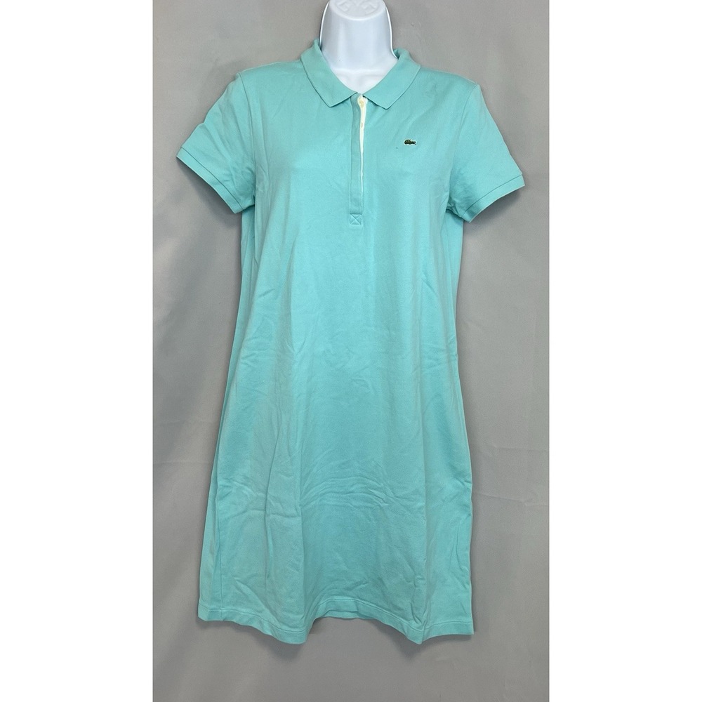 Lacoste Vintage Blue Cotton Collared Shirt Dress Short Sleeve Button Sz  44 (12)